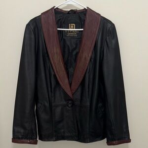 Fine Lambskin Black Leather Jacket with Brown Trim